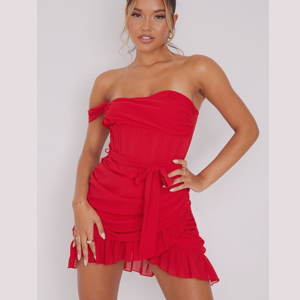 Prettylittlething red corset dress NWT